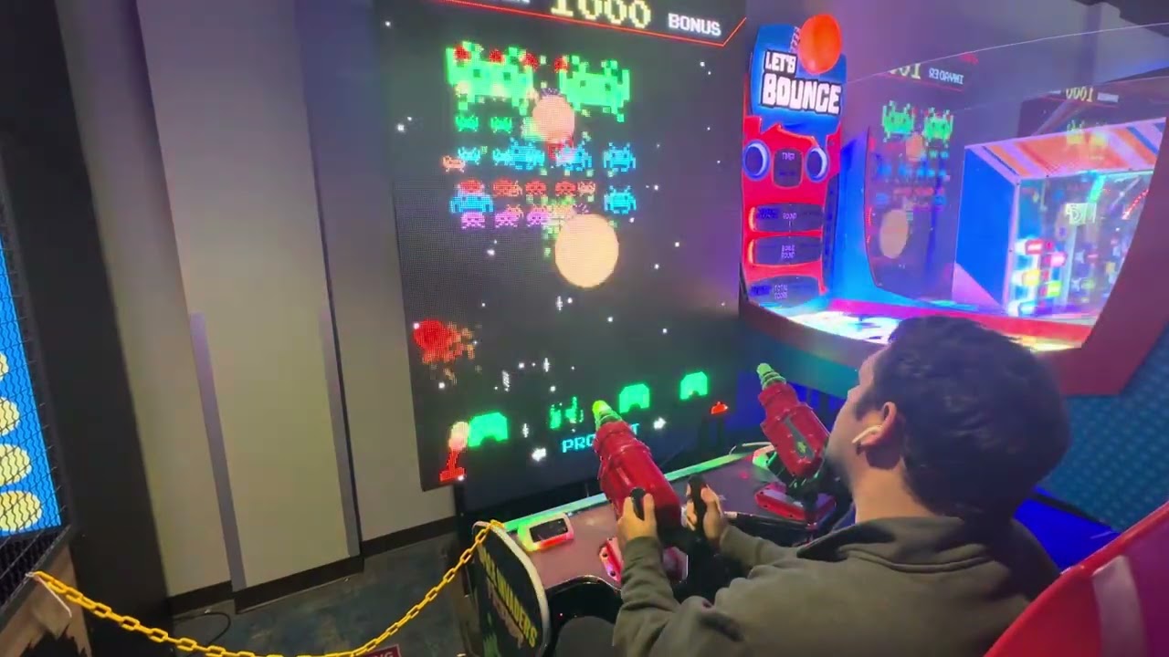 Playing Space Invaders Frenzy at Round1 Bowling & Amusement (Greensboro, NC)