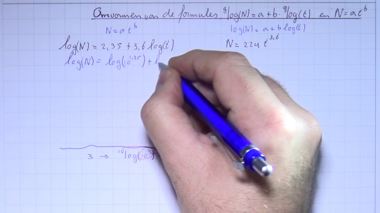 VWO6wisA_1_ H14_14 Omvormen van de formules gLOG(N)=a+b.gLOG(t) en N=at^b
