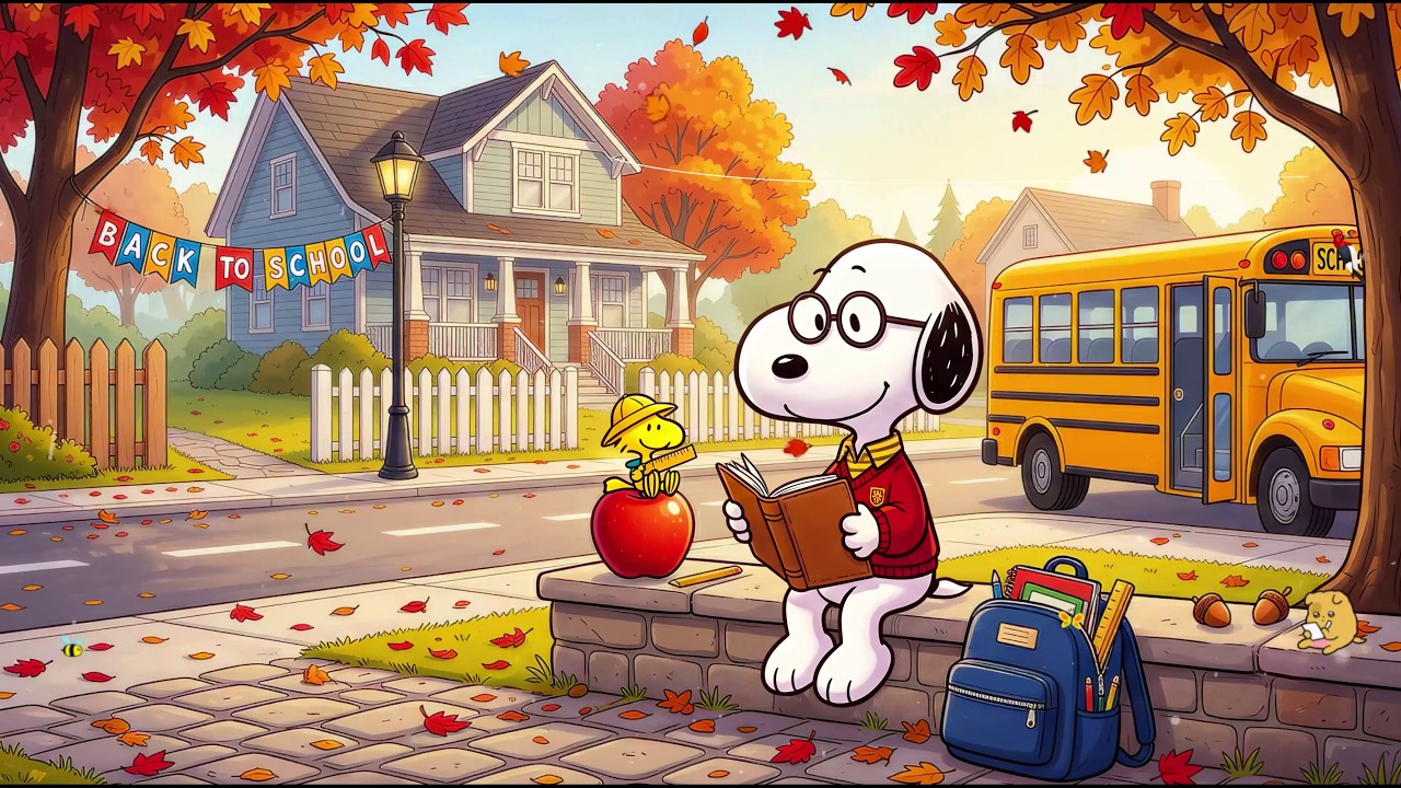 Snoopy's Happy Autumn Back to School Jazz 🍁☕ Relaxing Piano Music, School Bus & New Adventures
