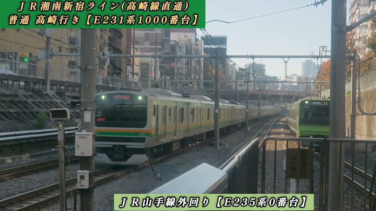 ＪＲ山手線とＪＲ湘南新宿ラインがＪＲ巣鴨駅を並走して行きます…
