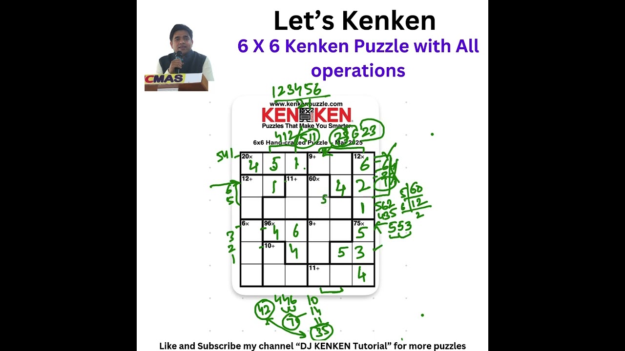 How to solve Kenken Hand Crafted 6x6 Puzzle March 2025