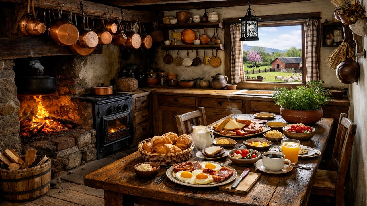 Cozy Spring Farmhouse Kitchen Ambience 🌿 | Wood Stove, Nature & Farm Sounds