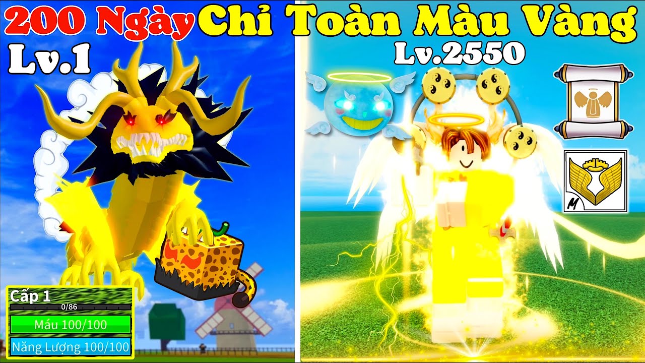 [BloxFruit] 200 Ngày Chỉ Được Dùng MÀU VÀNG Thức Tỉnh Rồng Vàng Báo Lấy Tất Cả Mọi Thứ Vàng