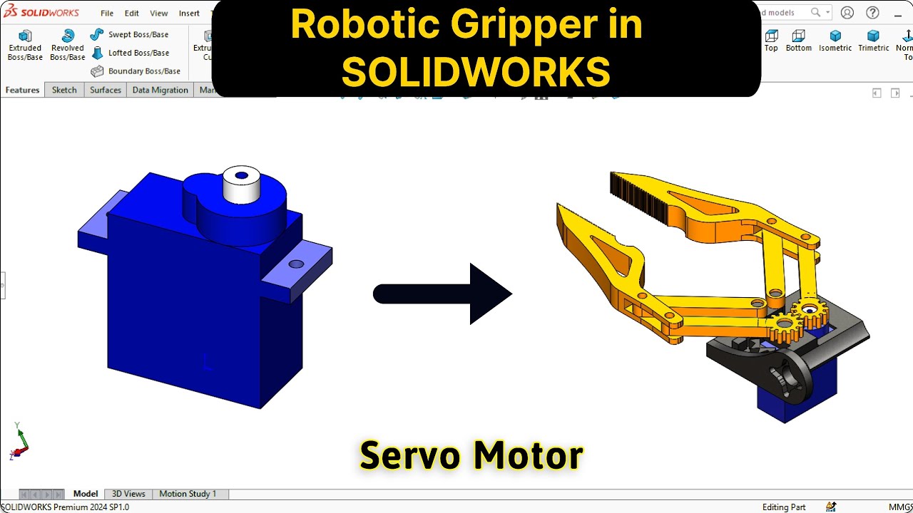 Robotic Gripper Servo Motor in SOLIDWORKS | Robotic Arm SolidWorks Tutorial