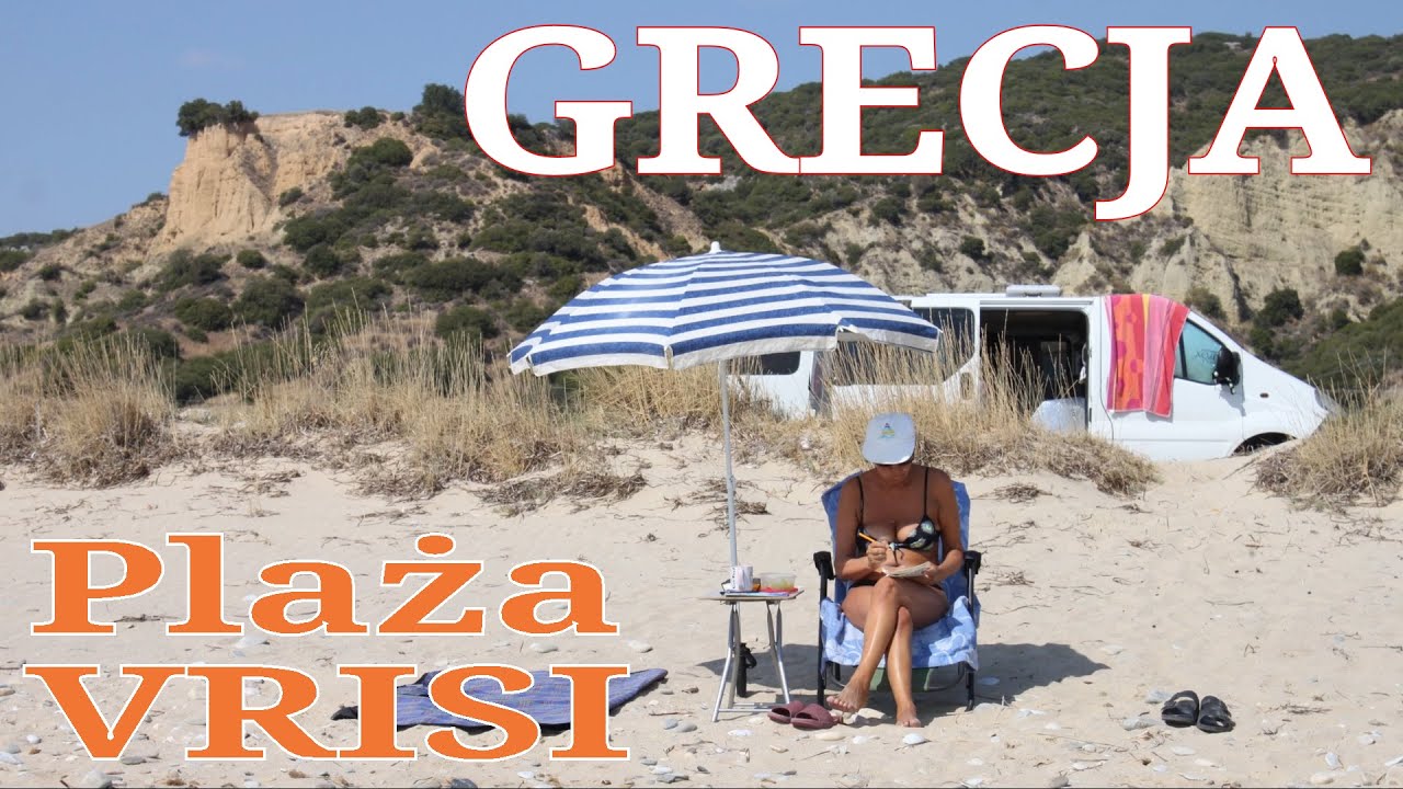 GRECJA GREECE   Vrisi. Plaża w pobliżu  Healing Springs of Eleutheron. Wrzesień  2023.