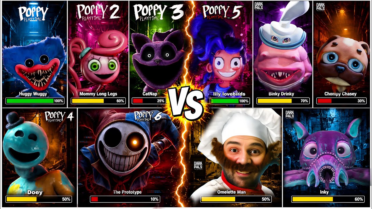 Poppy Playtime vs Dark Pals &mdash; All Bosses & Jumpscares With Healthbars