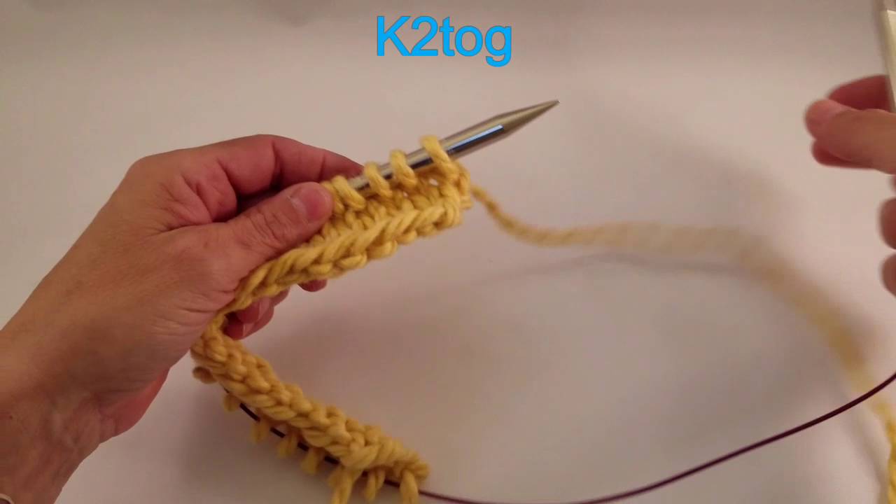 Knitting decreases: k2tog, ssk.