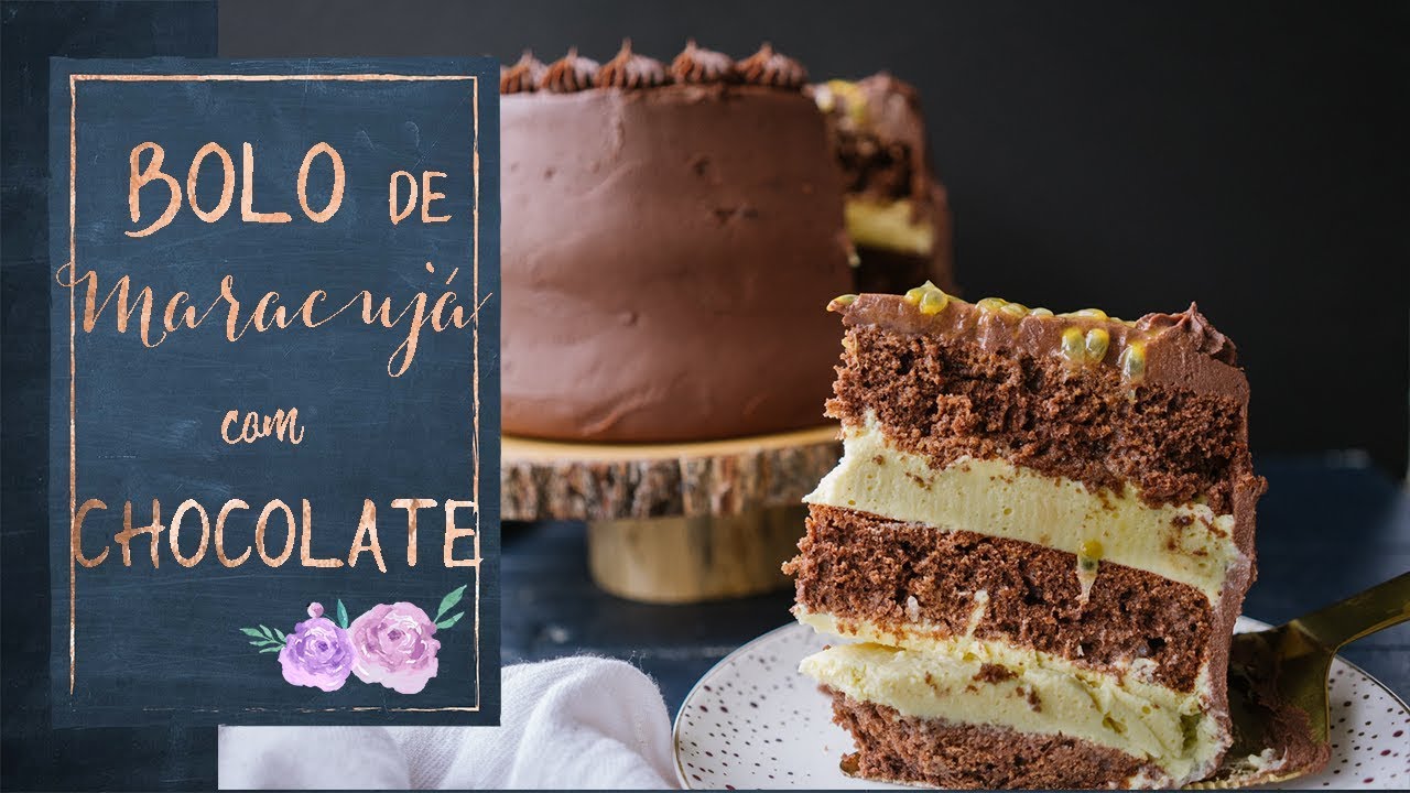 BOLO DE MARACUJÁ COM CHOCOLATE BEM RECHEADÃO