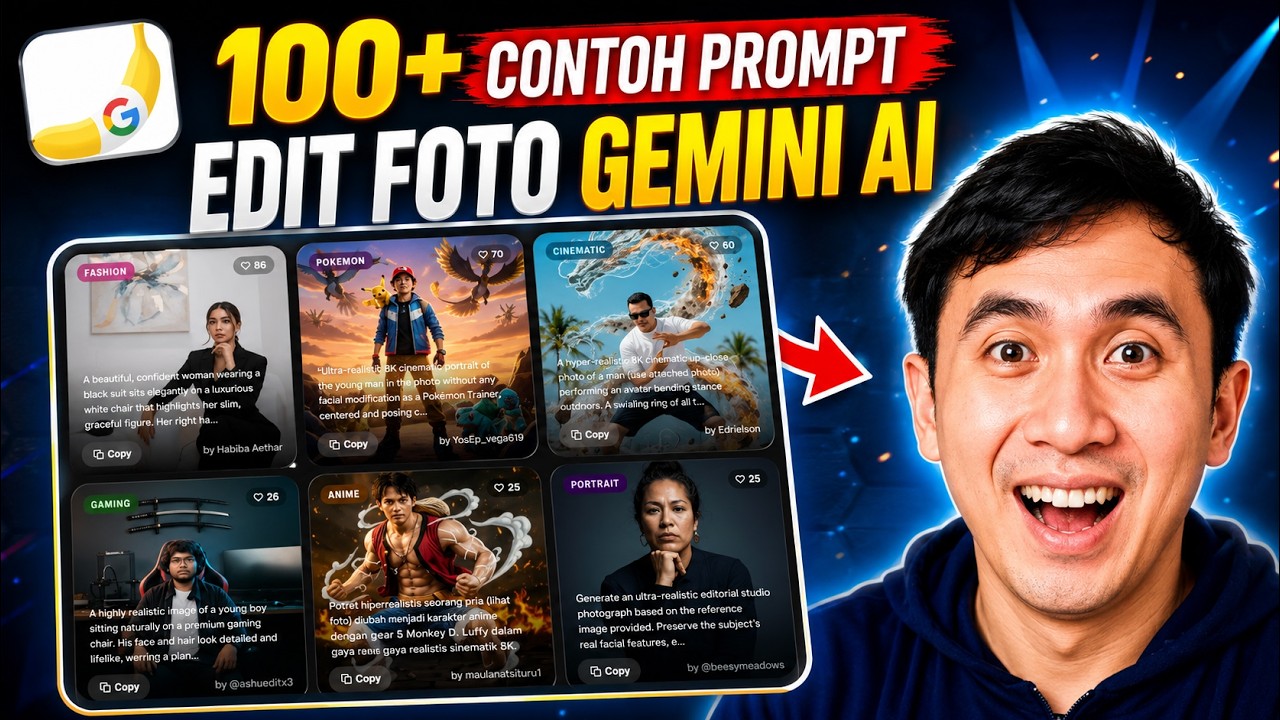 🔥100+ CONTOH PROMPT EDIT FOTO GEMINI AI VIRAL (NANO BANANA) DI WEBSITE INI