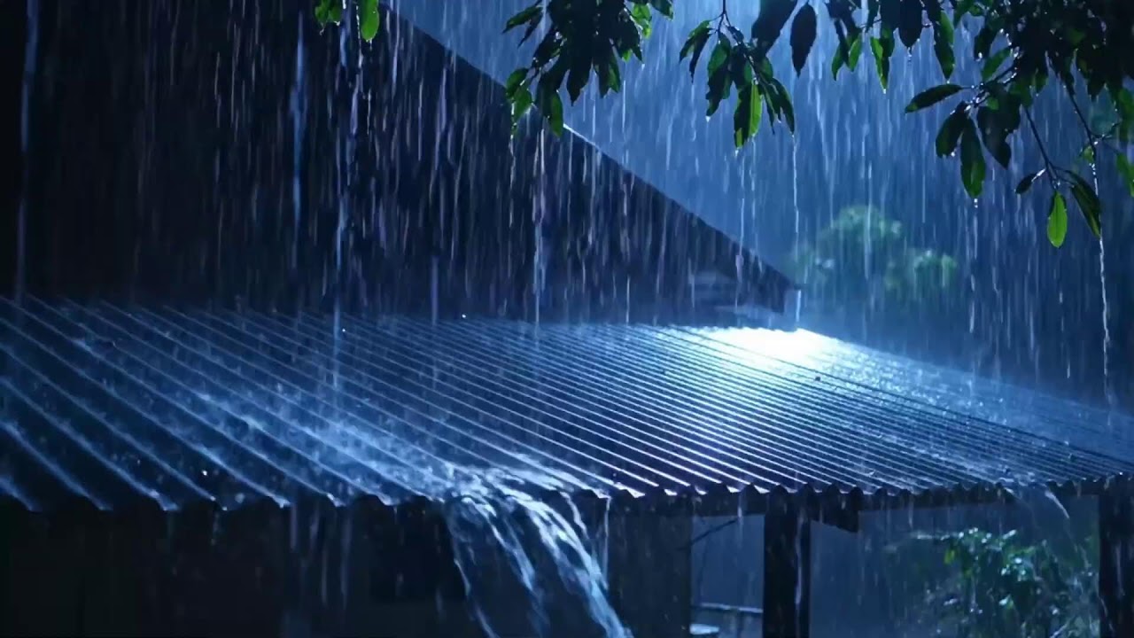 Strong Night Rain ASMR on Metal Roof Creating Cozy Atmosphere for Relaxing Sleep 94