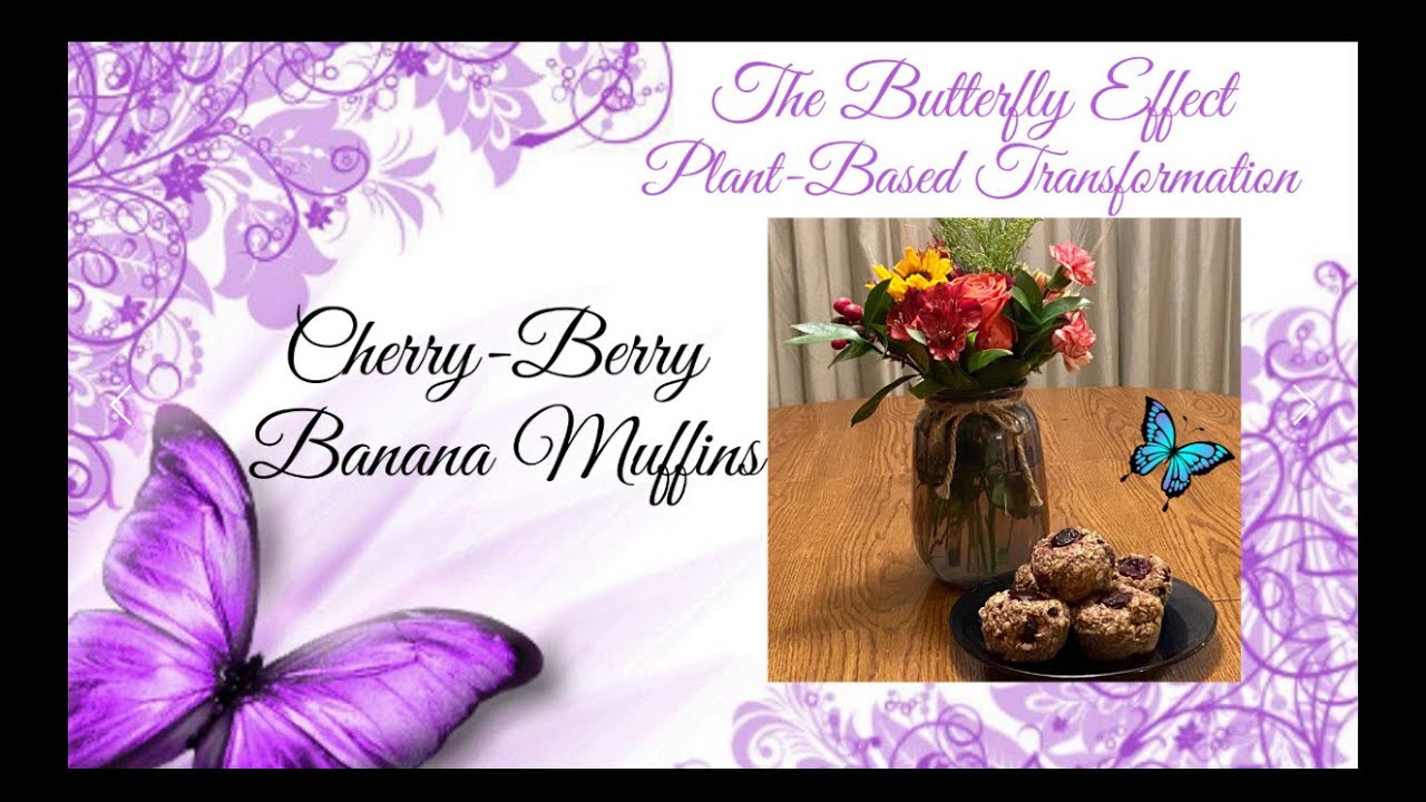 Vegan Cherry-Berry Banana Muffins Recipe (no sugar! no oil! no flour!)