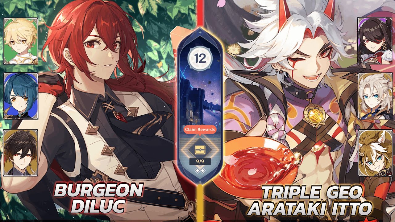 Diluc Burgeon & Triple Geo Arataki Itto | 3.1 Spiral Abyss Floor 12 9 Star Genshin Impact Abyss 3.1