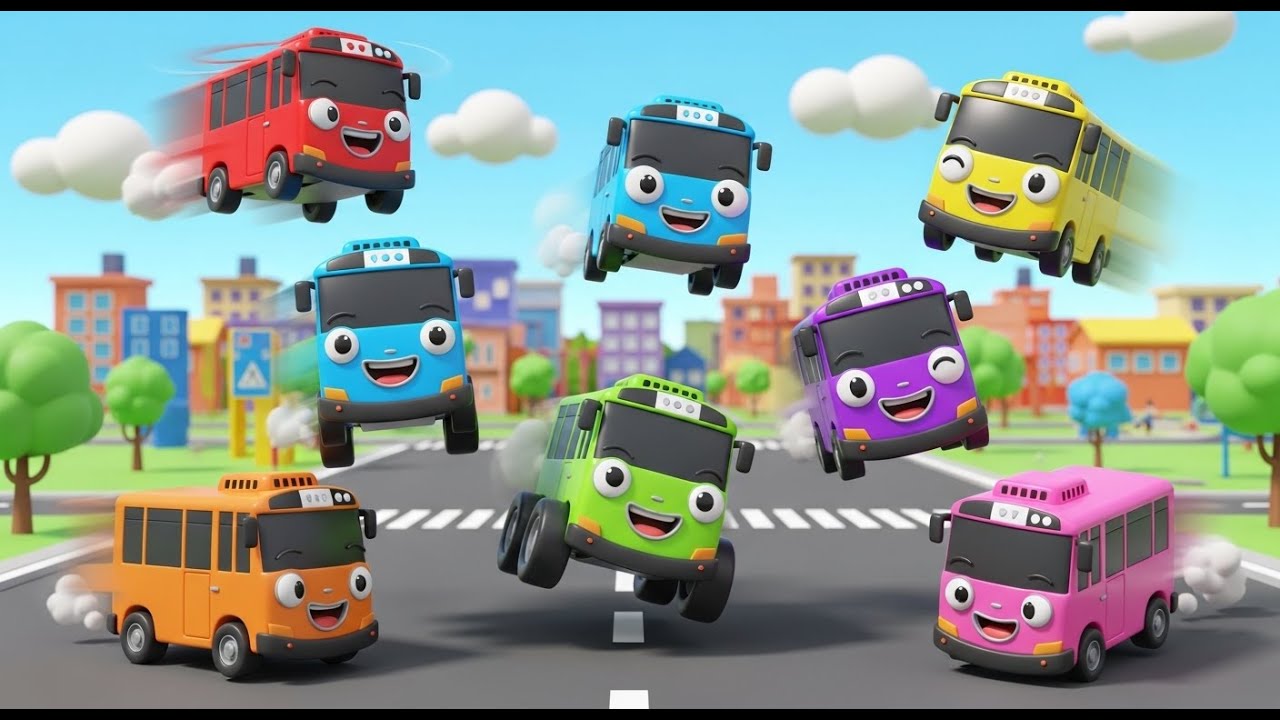 Pequenos Ônibus de Brinquedo Rumble | Canção de Ônibus e Rimas Infantis