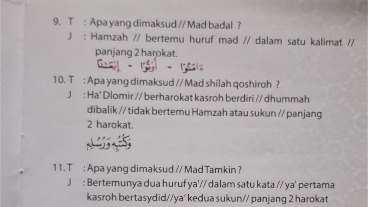 Bacaan Mad Badal, Mad Shilah Qosiroh dan Mad Tamkin, belajar Tajwid metode Tilawati mudah praktis 