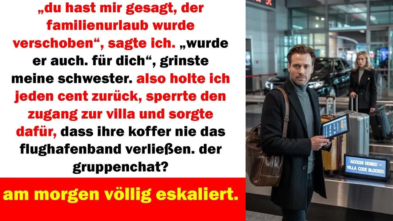 meine schwester log über den urlaub ich sperrte die villa und stoppte ihre koffer am flughafen