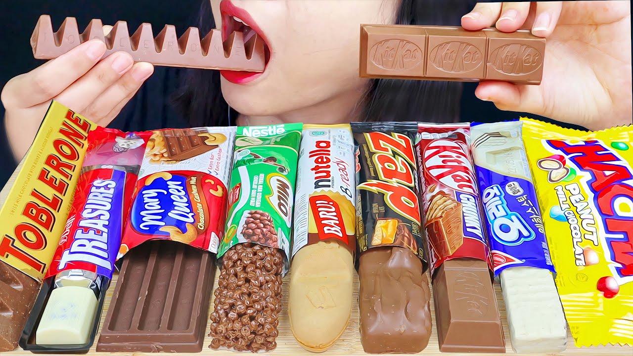 ASMR CHOCOLATE BARS 🍫 TOBLERONE, NUTELLA B-READY, KITKAT, MILO, OREO, DELFI ZAP, CHACHA, DELFI 🍫