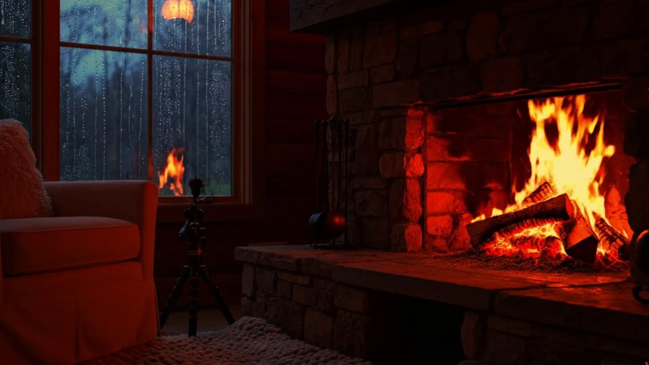 Streaming Warm Fireplace & Rain Sounds | ASMR for Relaxation