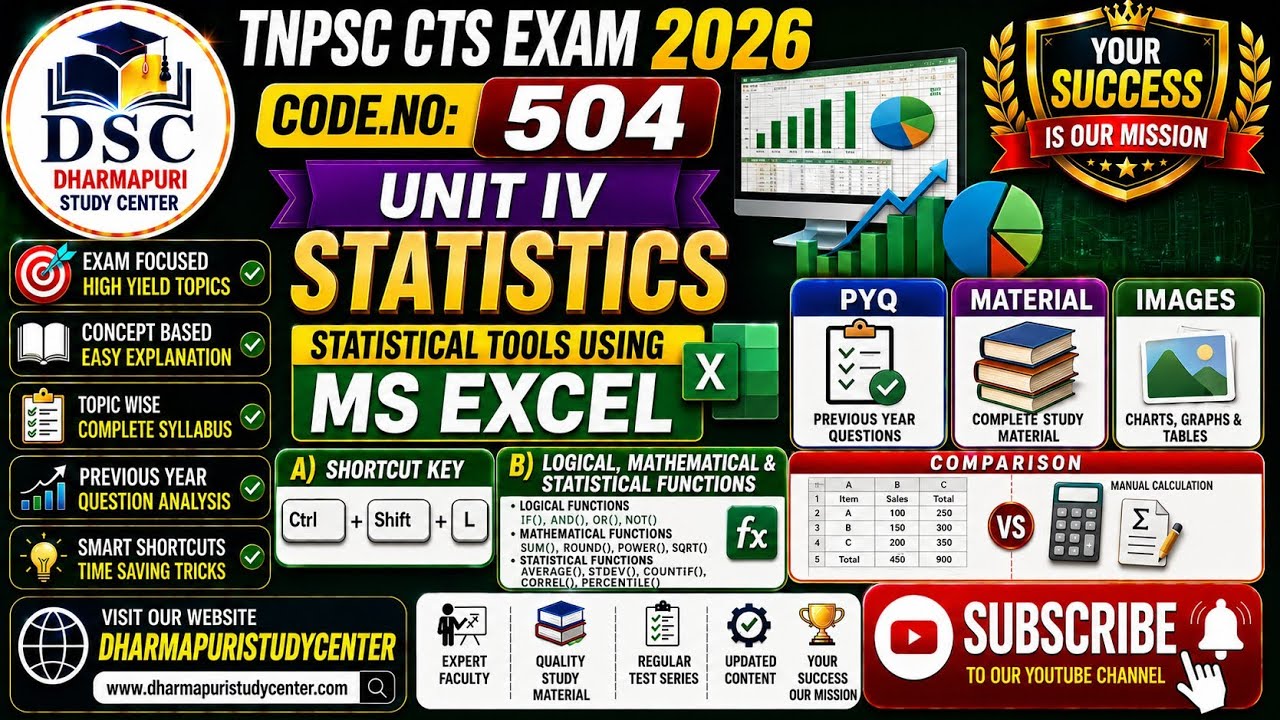 ЭКЗАМЕН TNPSC CTS 2026 &mdash; РАЗДЕЛ IV &mdash; СТАТИСТИКА (СТАТИСТИЧЕСКИЕ ИНСТРУМЕНТЫ ДЛЯ РАБОТЫ В MS EXCEL...