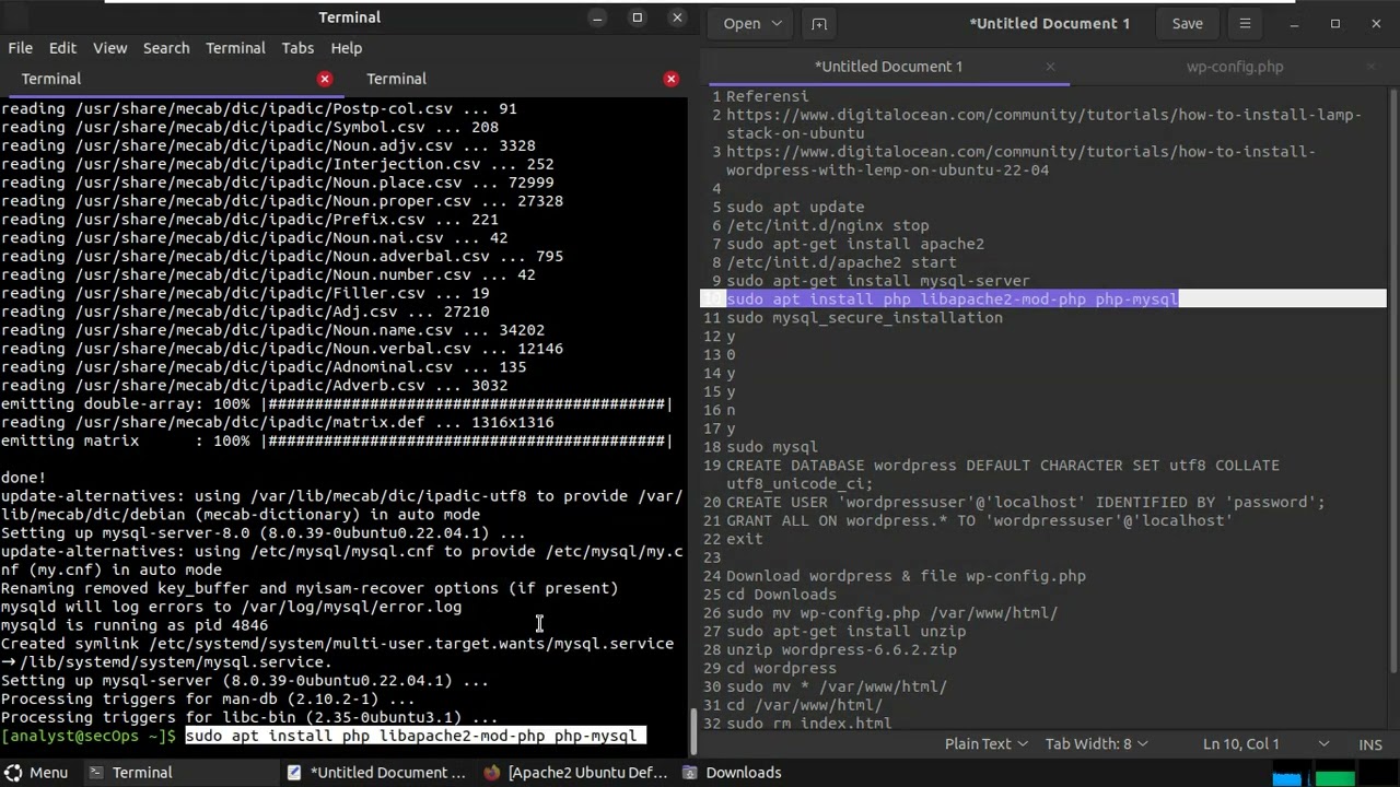 Konfigurasi apache2 dan mysql untuk keperluan wordpress