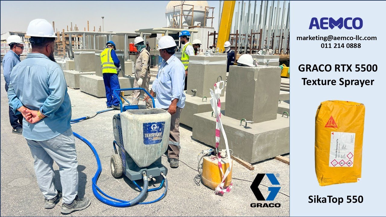 GRACO RTX 5500 spraying Sika Top 550 for water proofing #aemco #gracopaintsprayers #waterproofing