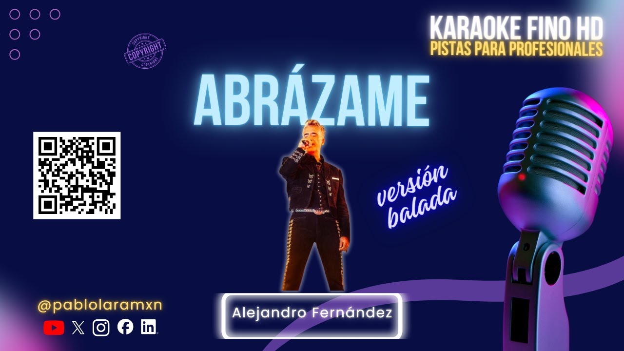 ABRÁZAME – Alejandro Fernández  Karaoke Fino HD | Version Balada Indie | Pistas para Profesionales