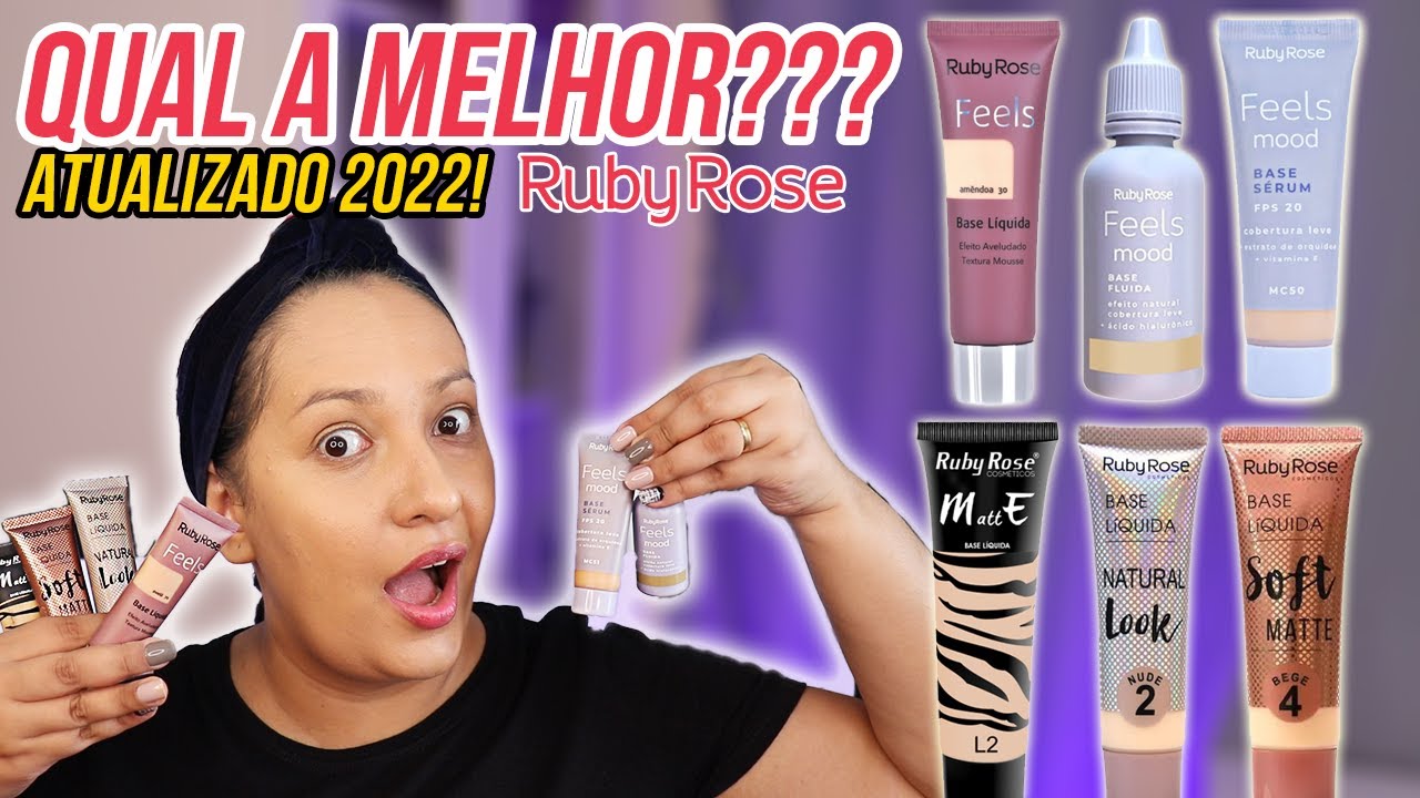 Comparei TODAS as Bases da RUBY ROSE (Natural Look, Soft Matte, Feels, Sérum e Fluída Feels Mood)