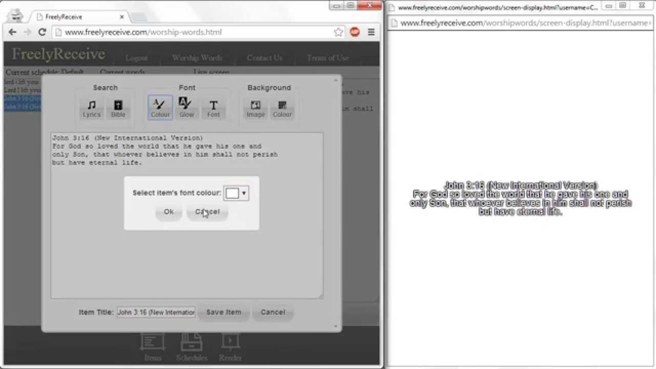 Free Church Presentation Software - www.freelyreceive.com Worship Words - Lyrics and Scripture