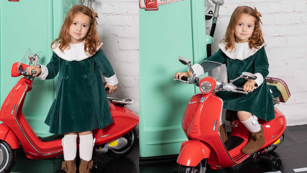 Vestido de tablones verde y cuello. REVISTA PATRONES INFANTILES nº 27