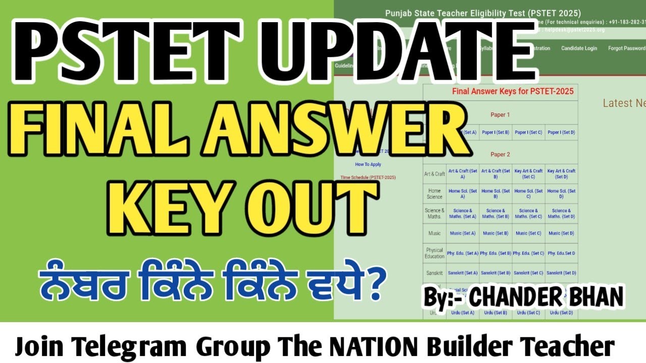 ОБНОВЛЕНИЕ PSTET: Опубликованы окончательные ответы к PSTET. Проверьте ответы к PSTET. Обновление...