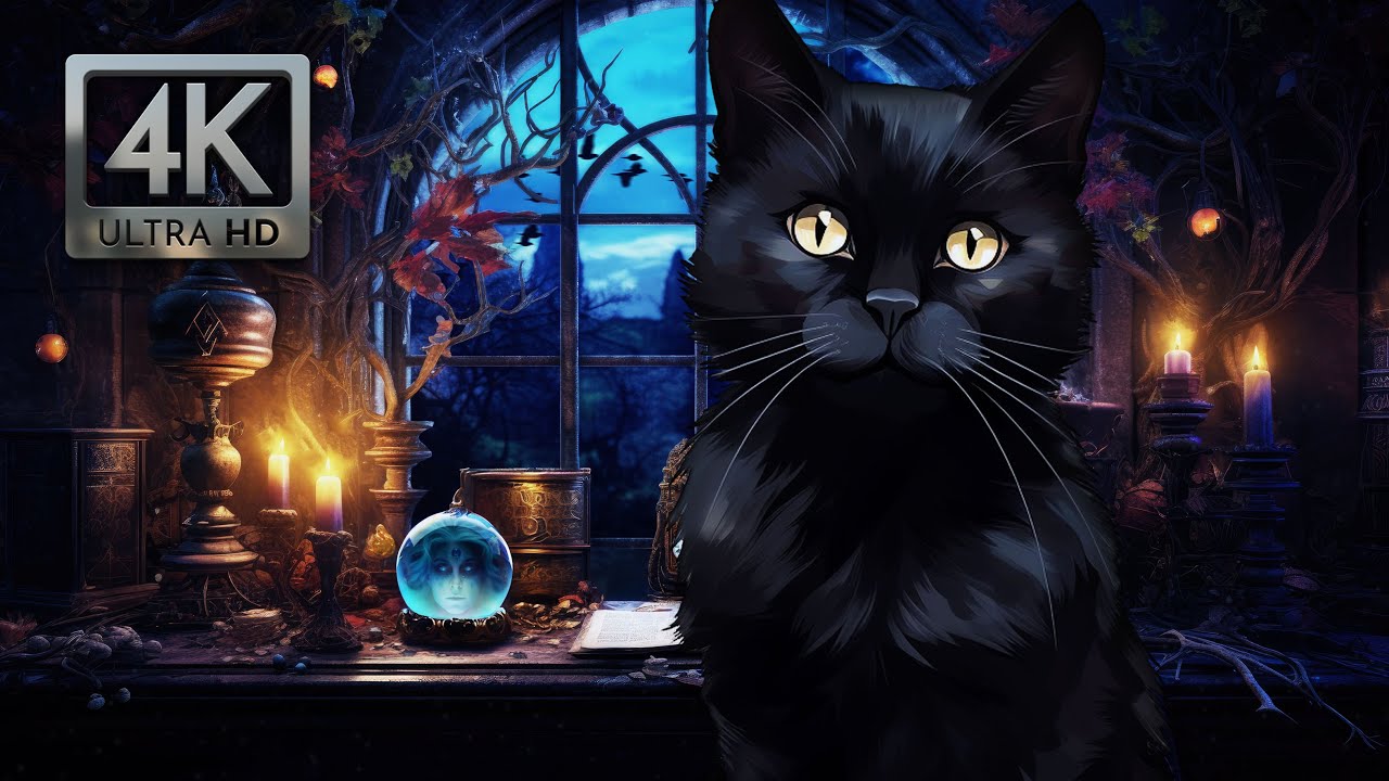 Witch's Window Halloween Ambience, Spooky Sounds, Bubbling Cauldron and Soft Crickets