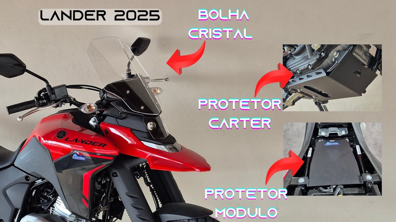 Novos acessórios Lander 250 2025. Bolha cristal, protetor de cárter e de módulo