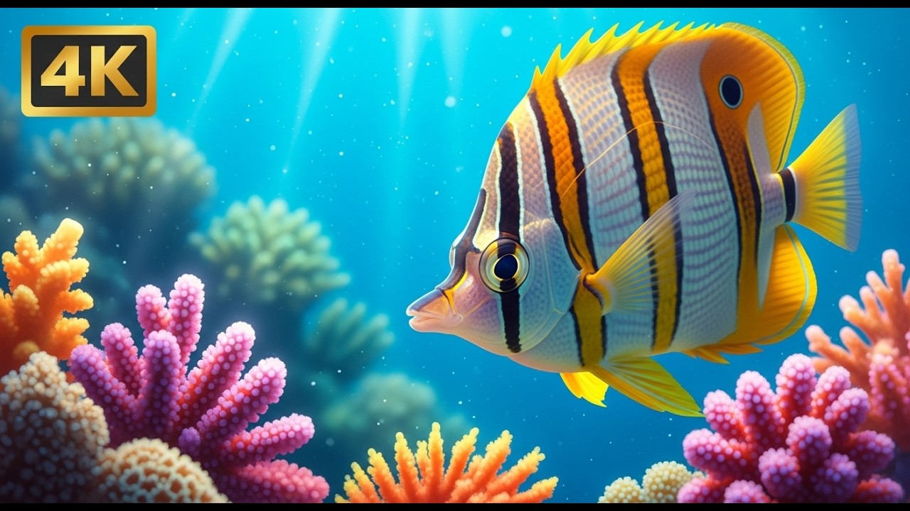 Relaxing 4K Aquarium 🐠 Colorful Marine Life in Crystal Clear Blue Ocean Water