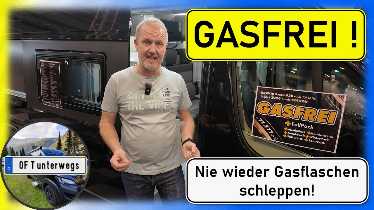 77777&euro;! Der BRAVIA Swan 636 Sondermodell GASFREI! elektr. Kochfeld, Wechselrichter, Lithium-Batterie