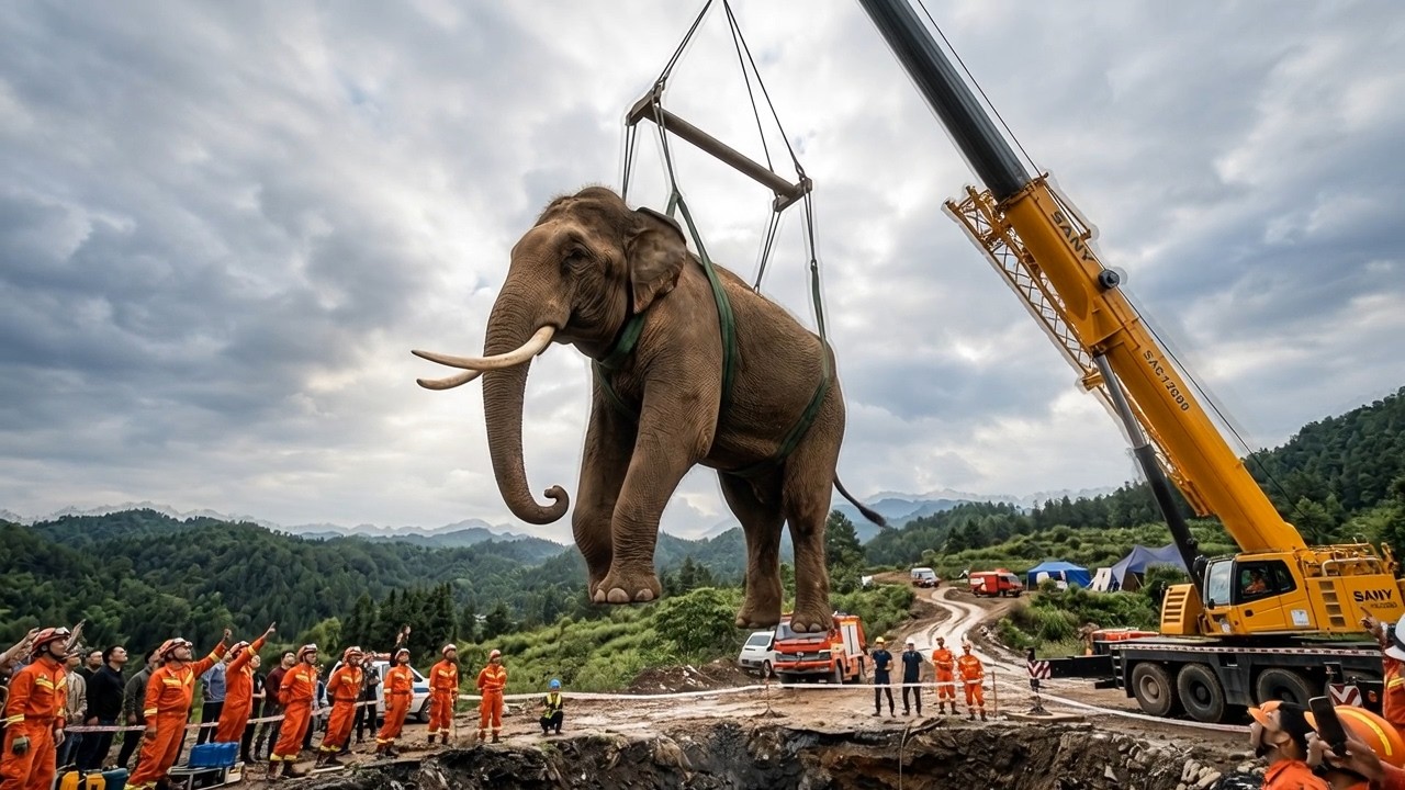 The entire village called for rescue to save the baby elephant that had been trapped in a landslide.