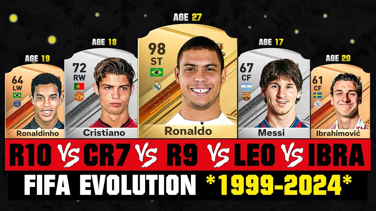 Ronaldo VS Messi VS R9 VS Ronaldinho VS Ibrahimovic FIFA EVOLUTION! 👀🤯 FIFA 99 - FIFA 24