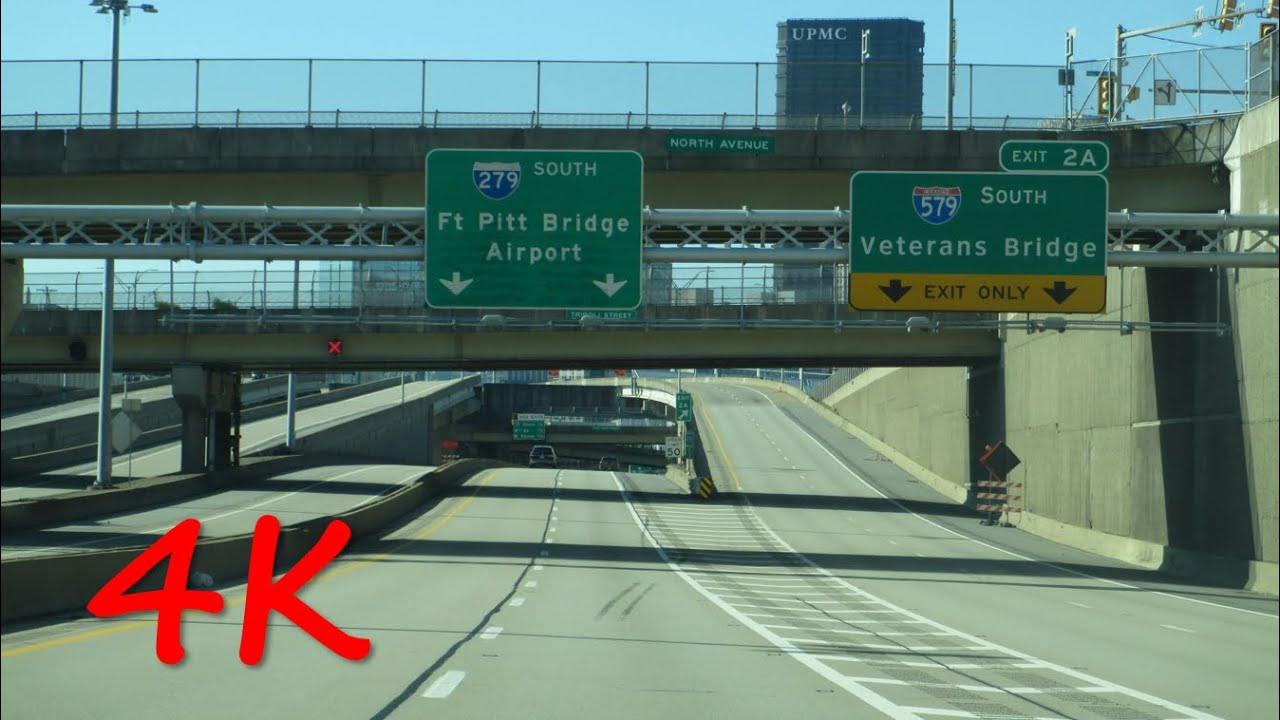 ⁴ᴷ Driving through Downtown Pittsburgh, PA south/westbound (Interstates 279 & 376) [4K VIDEO]