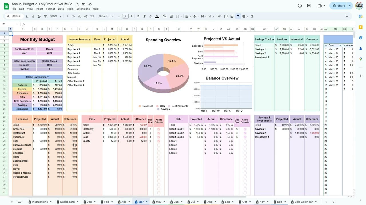 Annual & Monthly Budget Spreadsheet #budgetingtips  #budgeting #spreadsheets