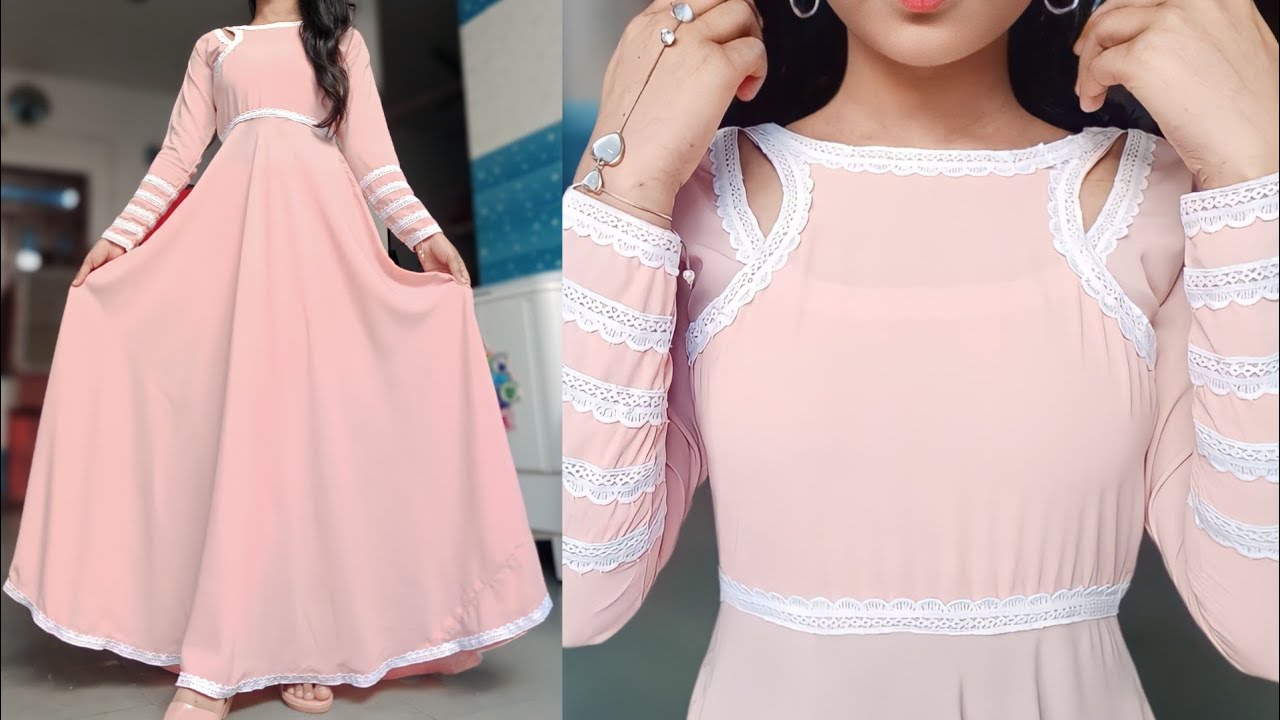Trendy neck design, cutting and stitching umbrella frock \ Long frock \ anarkali frock #khushikesang