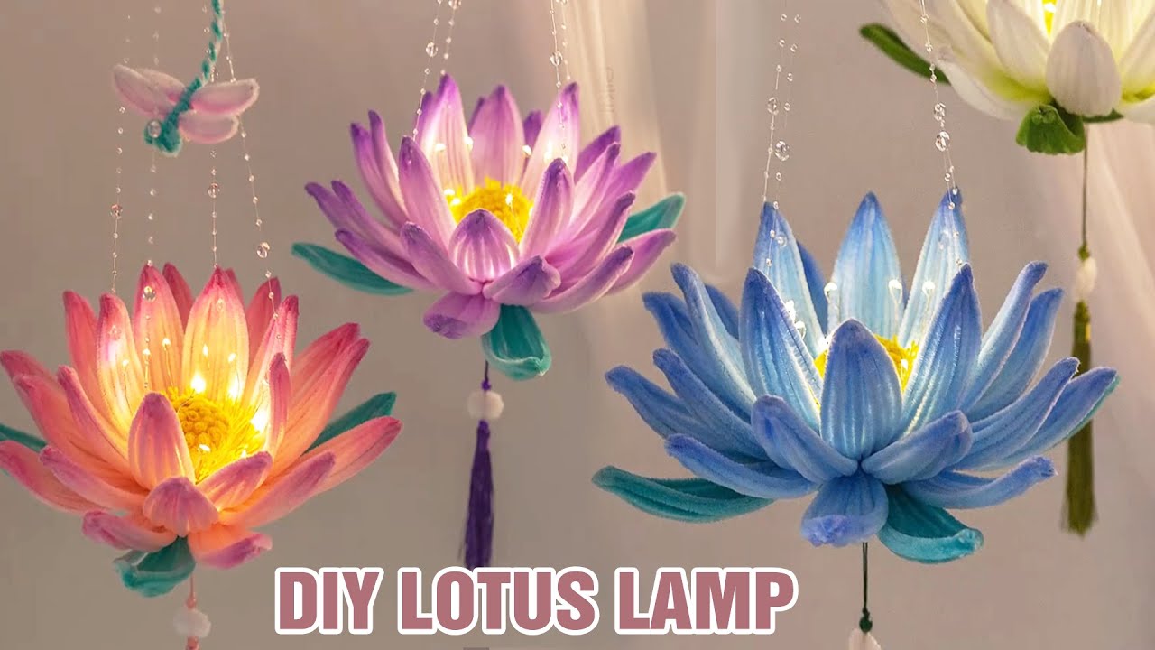 DIY Flower Lamp: Beautiful Handmade Pipe Cleaner Lotus Flower Lamp - Home Decor Ideas - Flower Lamp