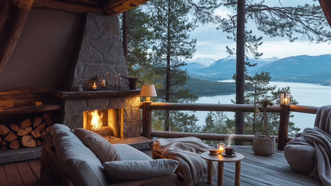 Cozy Outdoor Fireplace Ambience | Crackling Fireplace ASMR in a Serene Mountains | Relax & Unwind