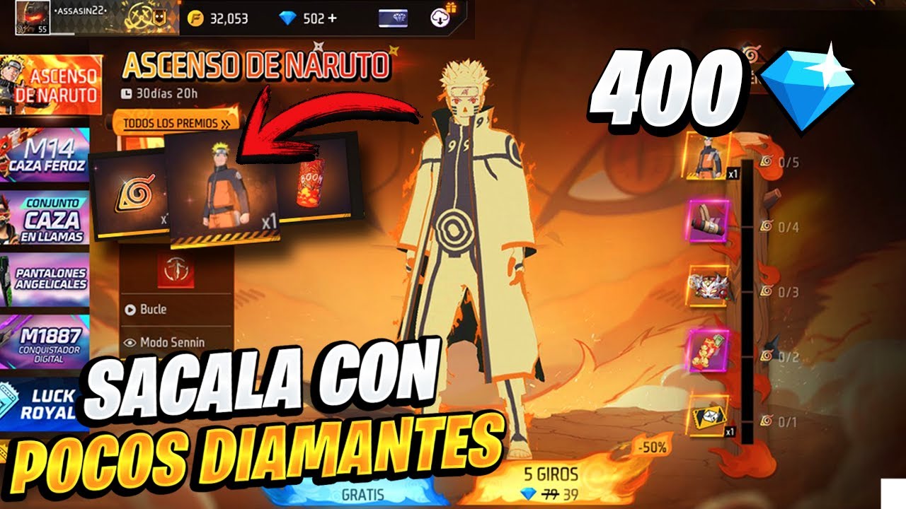 C&Oacute;MO SACAR LA SKIN DE NARUTO CON POCOS DIAMANTES EN FREE FIRE 🔥 TORRE ASCENSO DE NARUTO GRATIS ✅