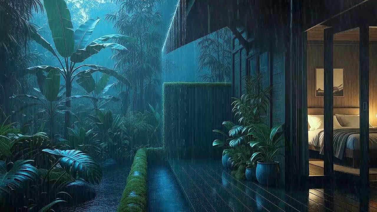 Natural Rainfall To Sleep Peacefully In Rainforest Cozy Hut 🌧️