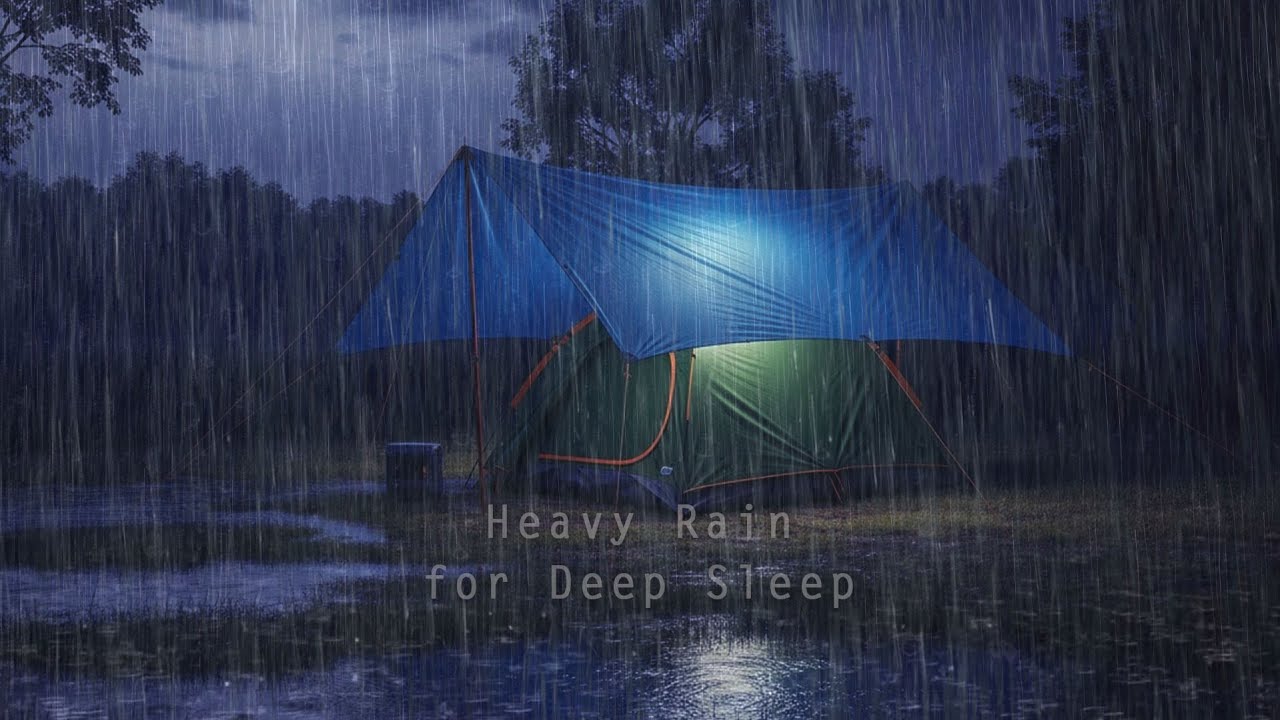 Relax & Sleep Fast ⛺😴 | Soothing Forest Rain and Distant Thunder at Night 🌧️⚡