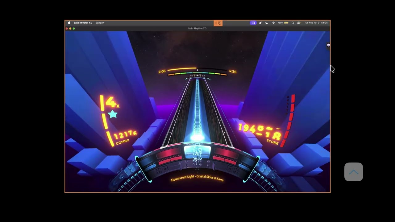 Spin Rhythm XD Ep. 1765: Crystal Skies - Fluorescent Light (feat. Karra). 404K score. Level 1665.