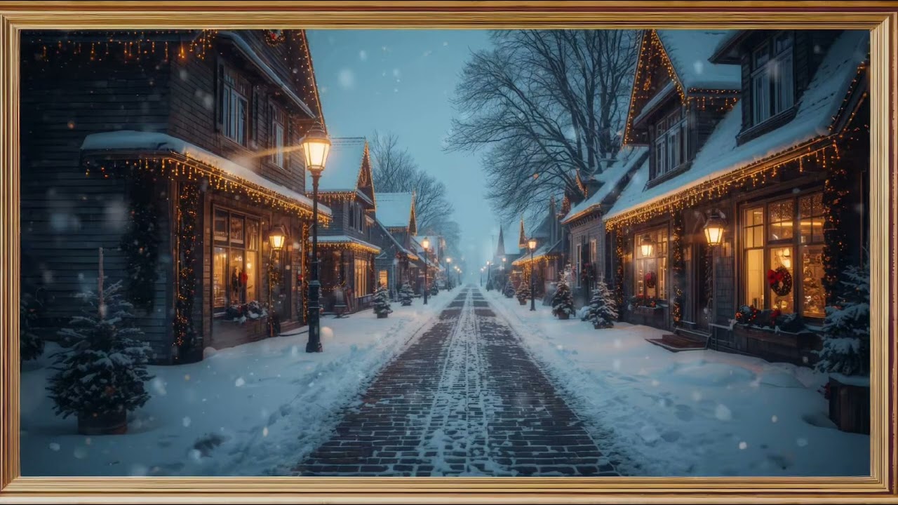 Winter Street Art 4K | Cozy Snowfall Evening | 2 Hours | TV Art Gallery Pictures Wallpapers