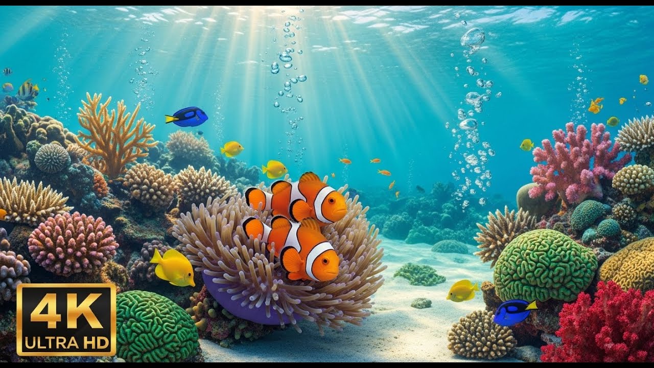 🐠 Aquarium Relaxation Video 4K – Peaceful Coral Reef Fish with Ambient Music