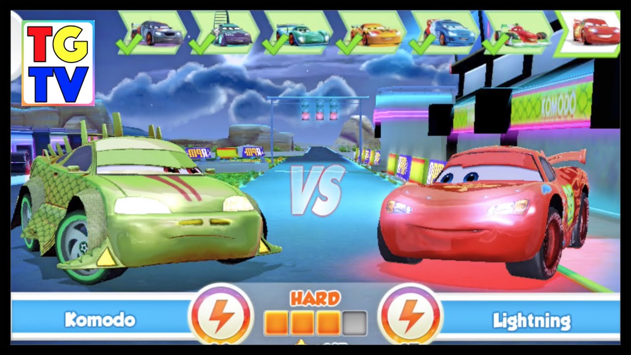 Cars: Fast as Lightning NEON RACING! Komodo 5/6 vs Lightning McQueen