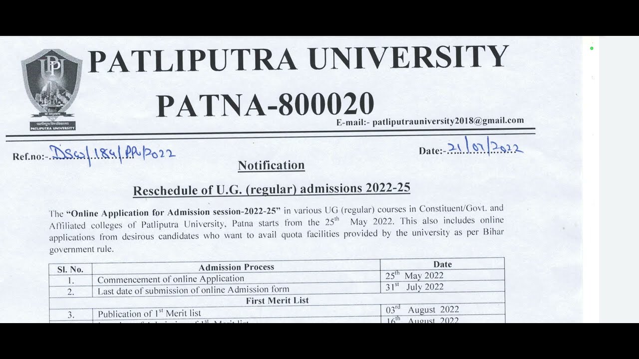 Patliputra University Patna Degree Part-1 Online Application for Admission 2022-2025