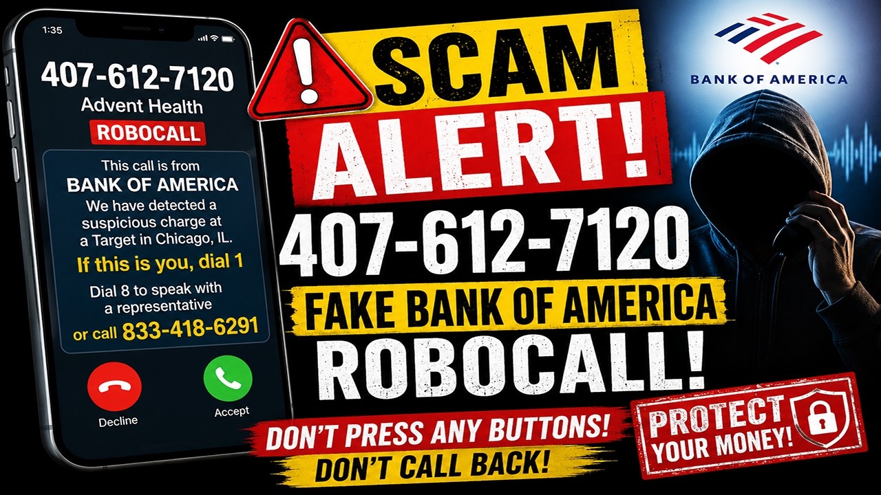 (407) 612-7120 Scam Exposed &ndash; Fake Bank of America Robocall Warning!