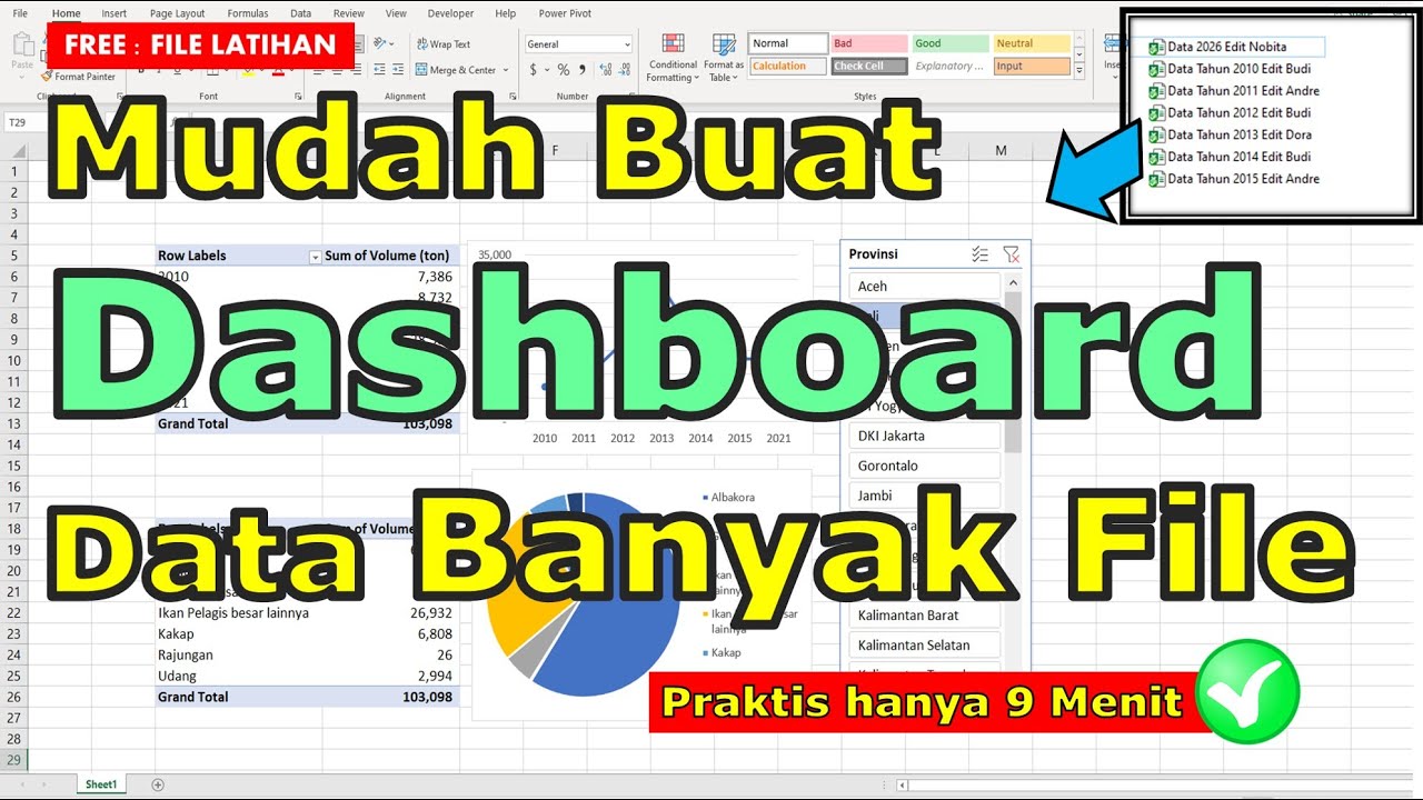Cara Membuat Dashboard Excel Langsung Dari Sumber Data Banyak File | Tutorial Excel Indonesia